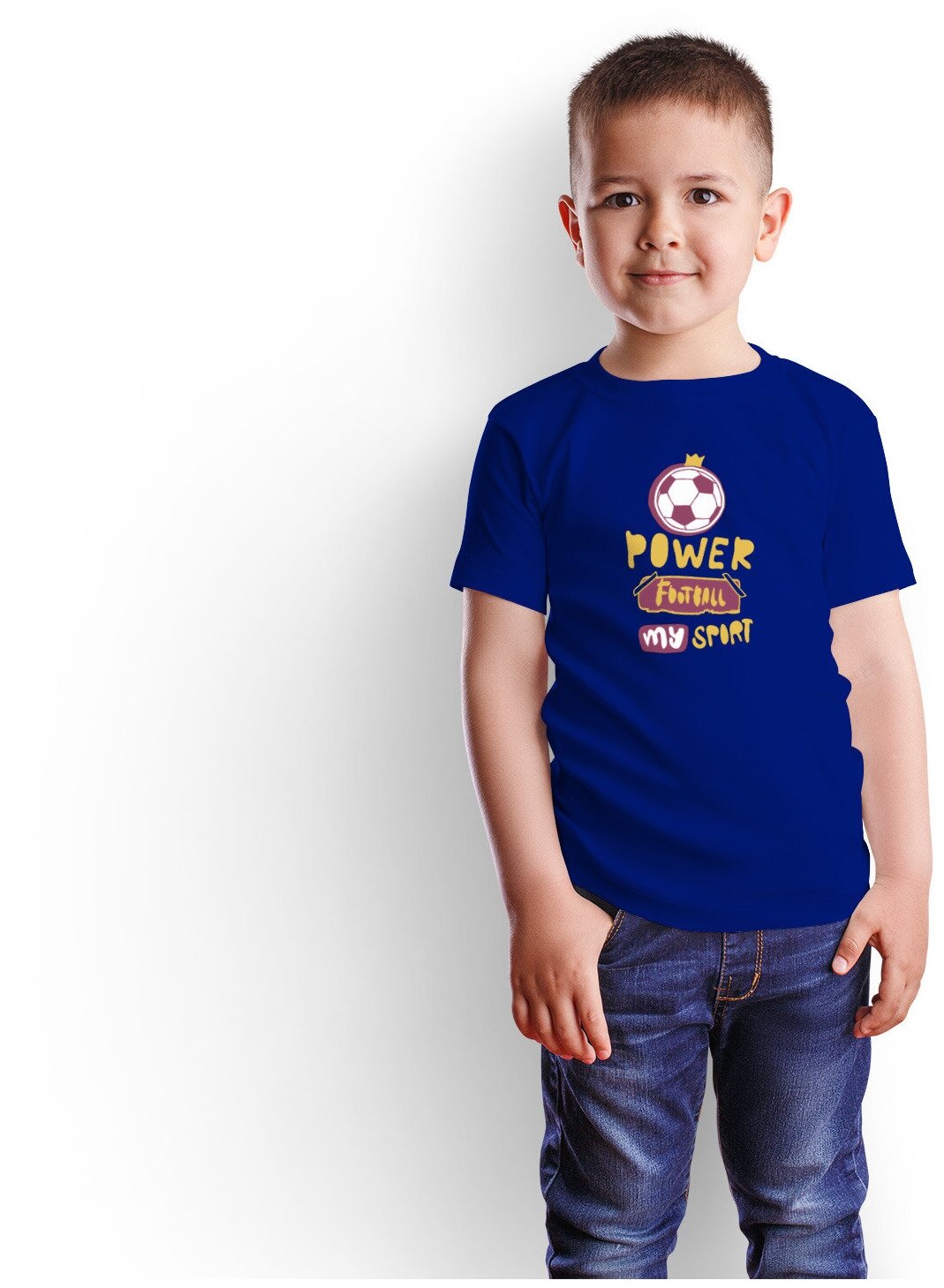 Детская футболка «Футбольный принт. Сила мяча.» (164, синий) - фотография № 2