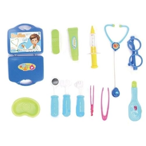 фото Детский игровой набор доктора в чемоданчике 8304b early doctor: стетоскоп, отоскоп,термометр, очки, шприц, рефлекс-молоточек, щипцы, пинцет и др. 25х22х6 см zhorya