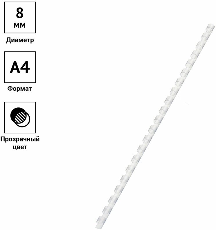 Пружины пластик D=08 мм OfficeSpace, прозрачн. бесцветный, 100 шт.