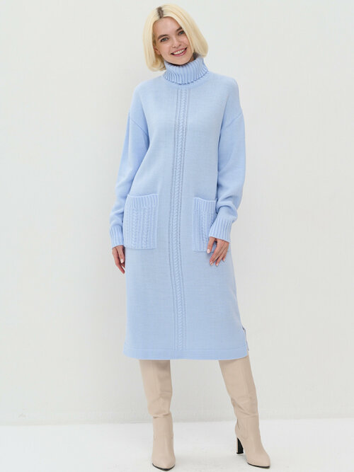 Платье-свитер VAY, повседневное, прямой силуэт, макси, карманы, вязаное, размер 44/46, голубой