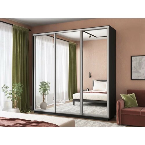 Шкаф-купе,210x60x220,(ШxГxВ), Экспресс, 3дверный, ДСП, Серый диамант , Зеркало/Зеркало/Зеркало