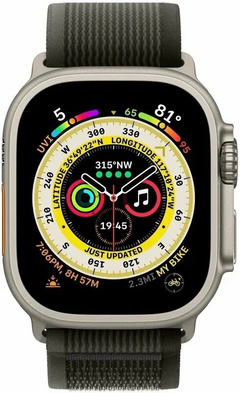 Ремешок для Apple Watch Series: 1, 2, 3, 4, SE, 5, 6, 7, 8, 9, ultra, нейлоново-тканевый 42/44/45/49 мм, черный с серой полосой — фото 1
