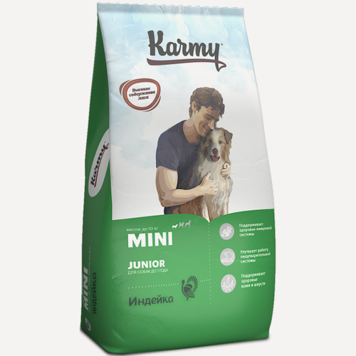 Изображение товара Корм сухой Karmy Mini Junior Индейка для щенков мелких пород в возрасте до 1 года, 10 кг