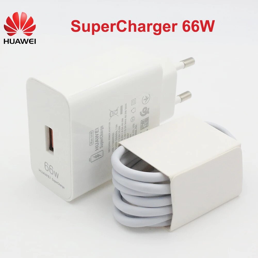 Оригинальное Сетевое зарядное устройство HUAWEI 66 Вт с суперзарядкой, быстрая USB зарядка для путешествий, кабель 6 А типа C для Mate 50 40 30 P40 Pro Nova8 P 60 50 40, EU Set With Package — фото 1