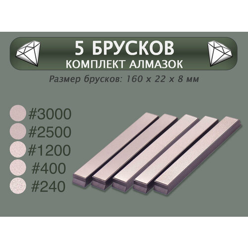 Набор из 5 алмазных брусков для заточки стандарта Apex 240 400 1200 2500 3000 грит 1480₽