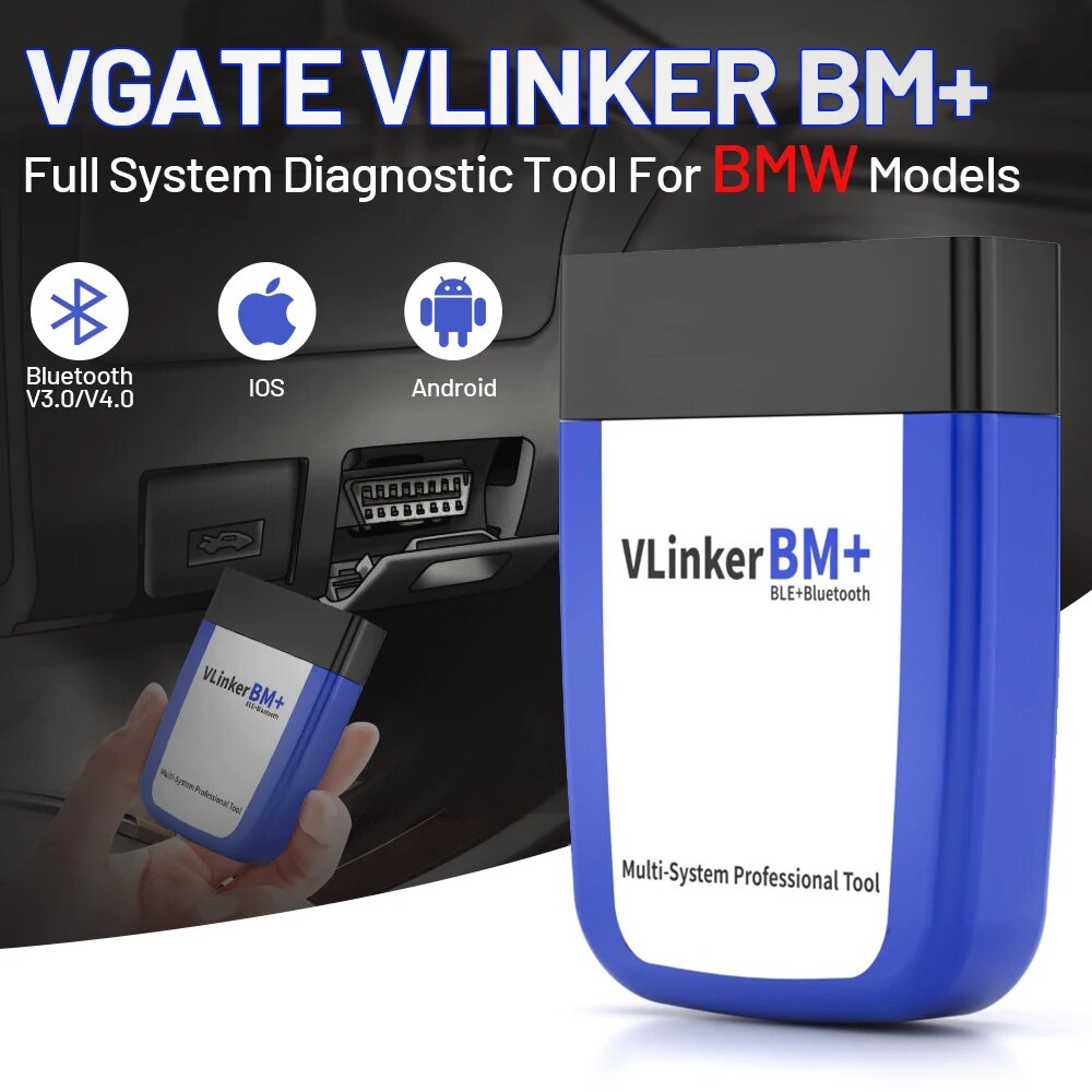 Vgate vLinker BM + V2.2 ELM327 OBD сканер Bluetooth 3,0/4,0/wifi OBD2 инструменты для диагностики автомобиля работает с Bimmercode ELM327 для BMW, BT3.0 Android — фото 1