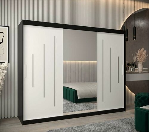 Изображение товара Шкаф-купе МебельЛэнд24 Валмиера NEW - 5 Черный / Белый 140x50x210 для одежды трехдверный с 1 зеркалом