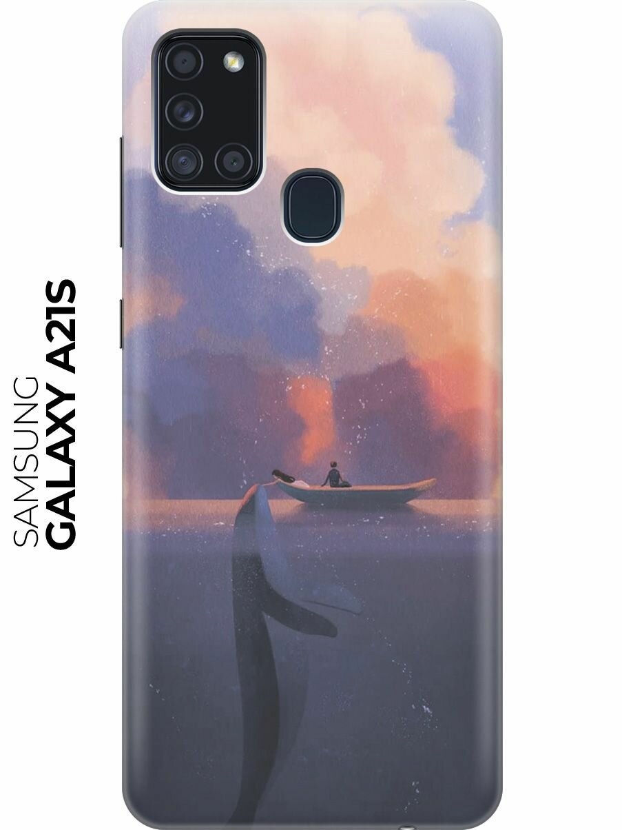 Силиконовый чехол Кит и облака на Samsung Galaxy A21s / Самсунг А21с