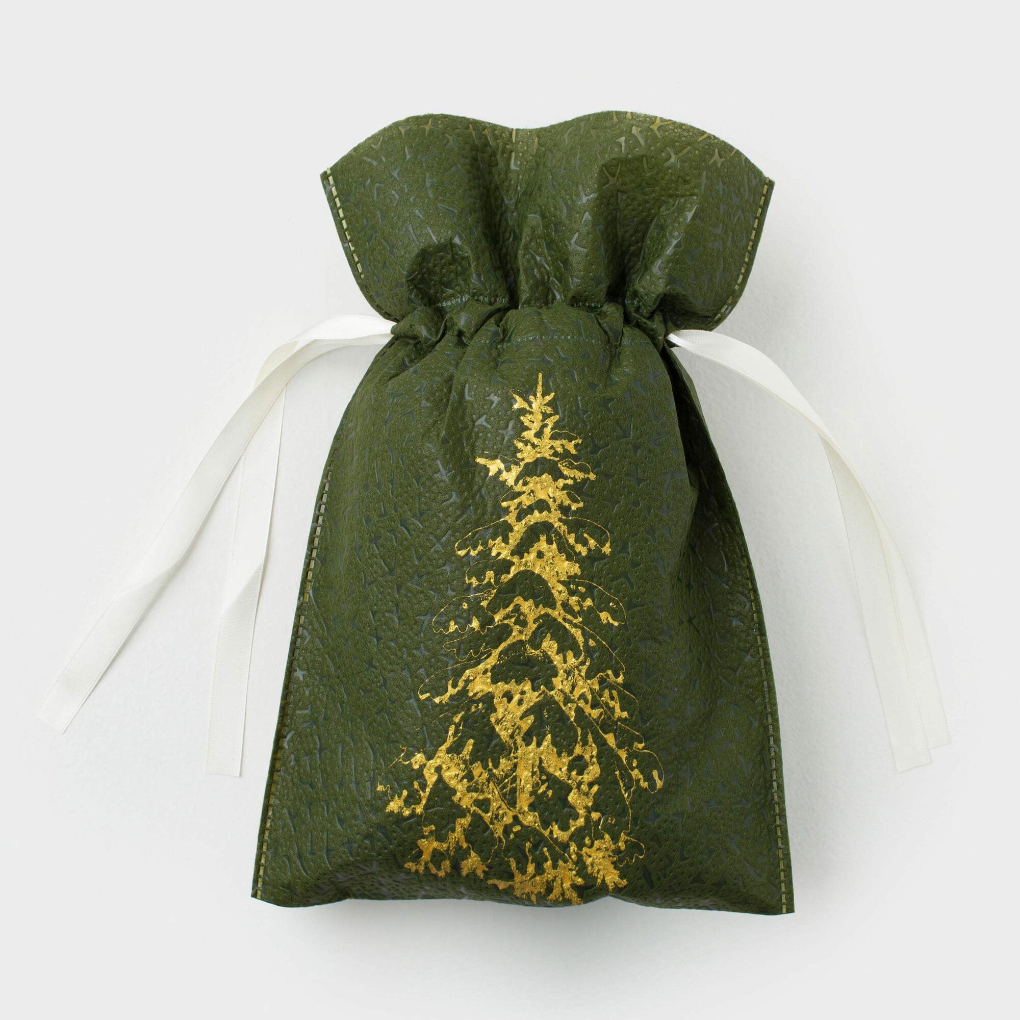 Мешок подарочный, 20х30 см, с завязками, полипропилен, зеленый, Елка, Christmas traditions — фото 1