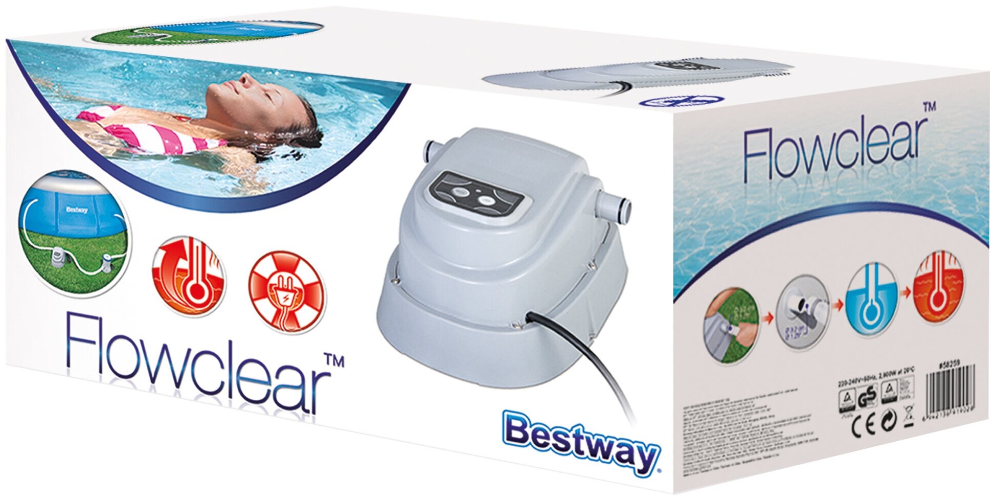 Проточный водонагреватель 2,8 kw для бассейнов до 17 м3 Bestway 58259