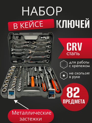 Изображение товара Набор ключей SATVPRO, на 82 шт, хромованадиевая сталь, хранение в кейсе