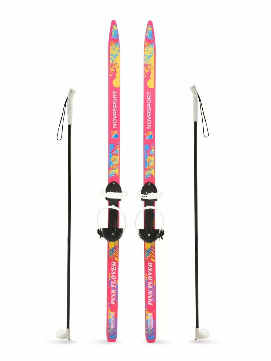 Лыжи детские с палками с креплениями 120 см/95 см NovaSport Pink Flower комплект лыжный детский