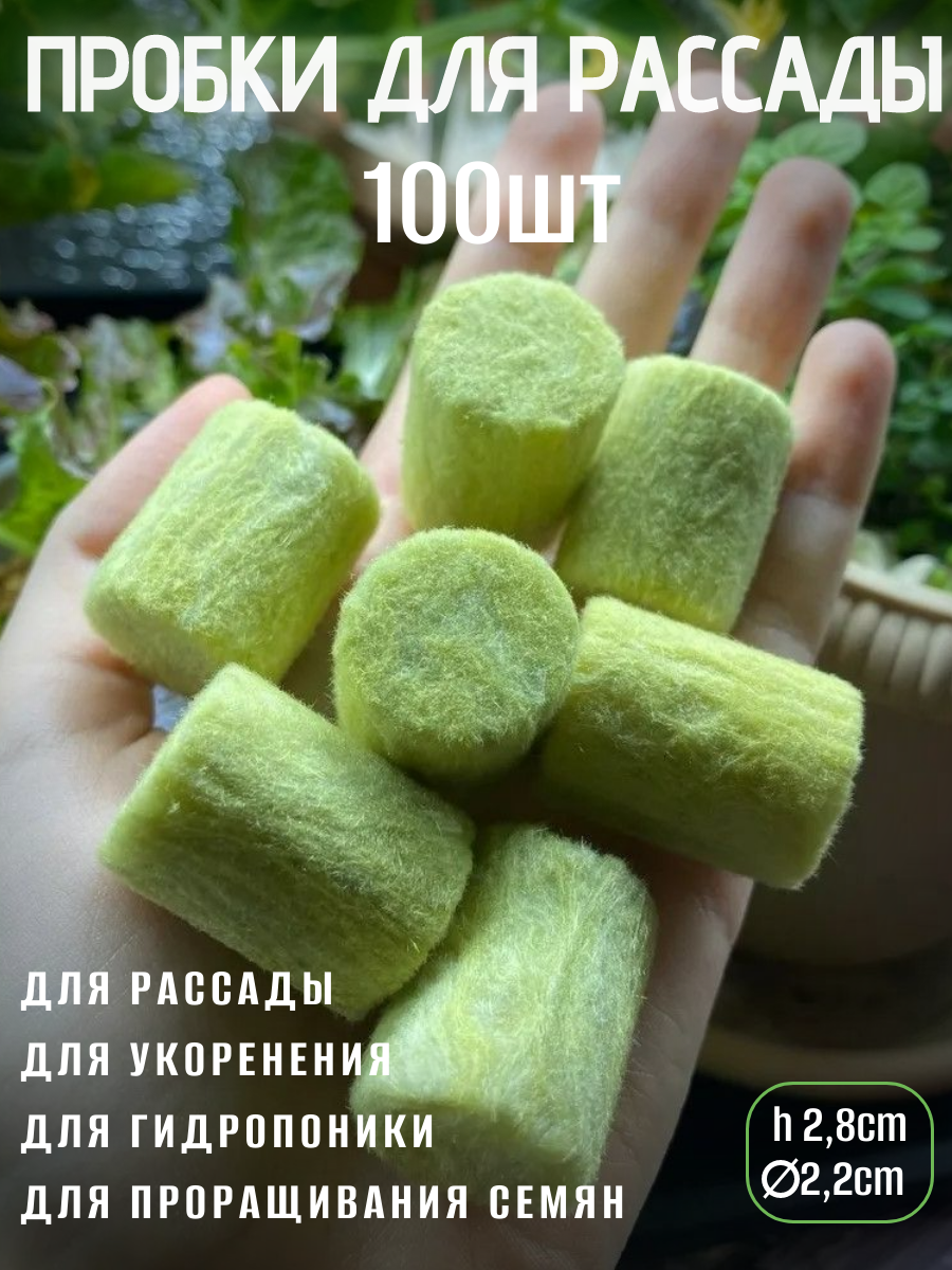 Проращиватель семян Минераловатные пробки 100шт 22*28мм из агроваты для выращивания рассады укоренения черенков проращивания семян  гидропоники.