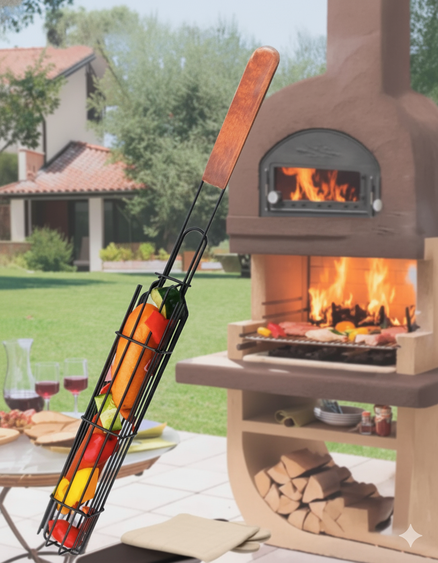 Решетка IBRICO для овощей мяса шашлыков деревянная рукоять 5x49 см