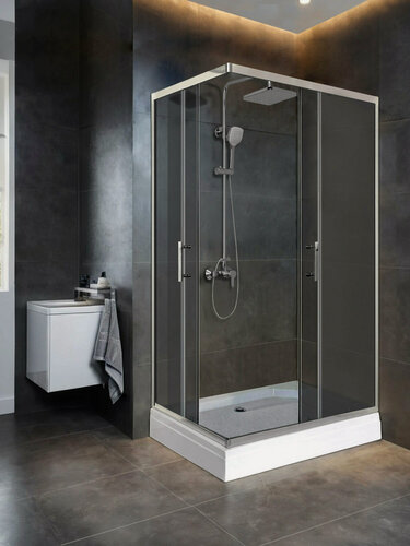 Изображение товара Душевой уголок Parly Quadro QZ71S N (70х100х195), Низкий поддон, Профиль хром, Стекло тонированное