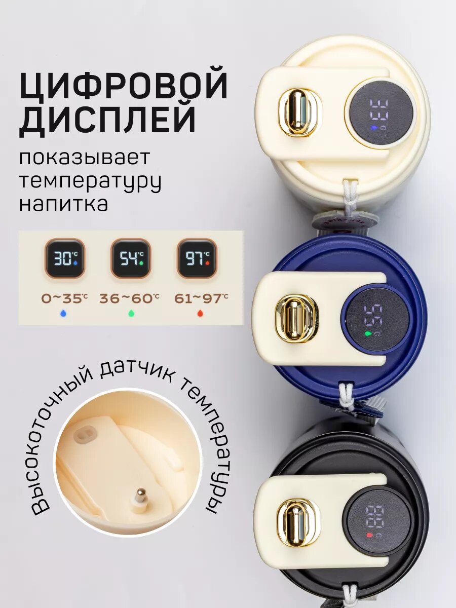 Термокружка, 450мл, с датчиком температуры, для чая/кофе, термос — фото 1