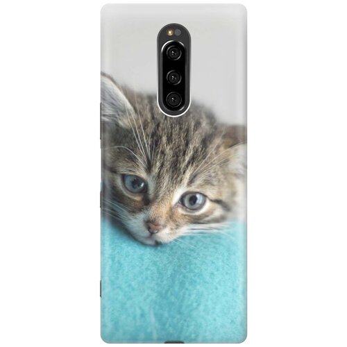 фото Cиликоновый чехол на sony xperia 1 / xz4 / сони иксперия 1 с принтом "котенок на пледе" gosso
