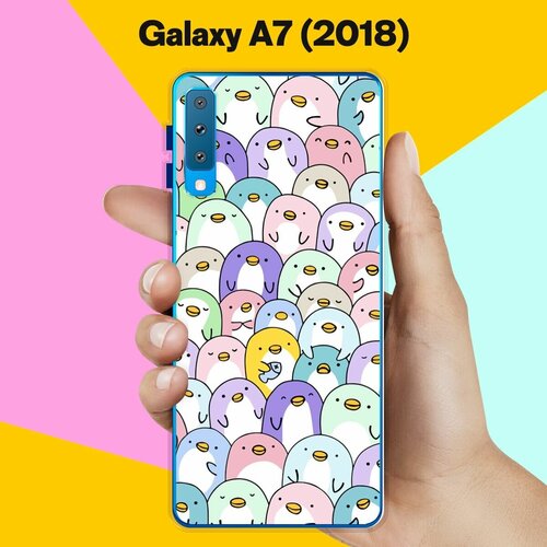 Силиконовый чехол на Samsung Galaxy A7 (2018) Пингвины с рыбой / для Самсунг Галакси А7 2018