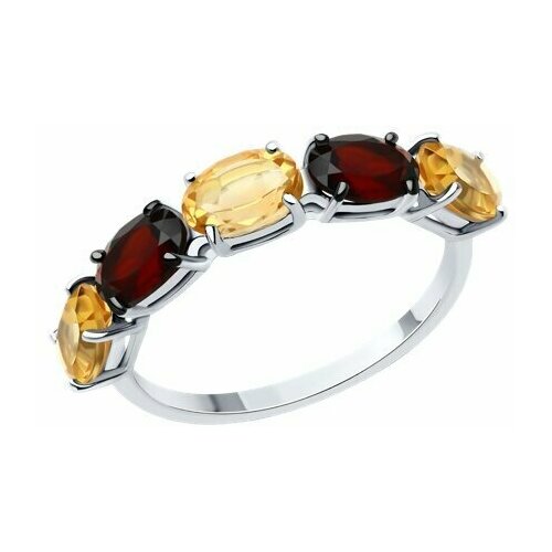 фото Кольцо diamant online, серебро, 925 проба, цитрин, гранат, размер 18, красный