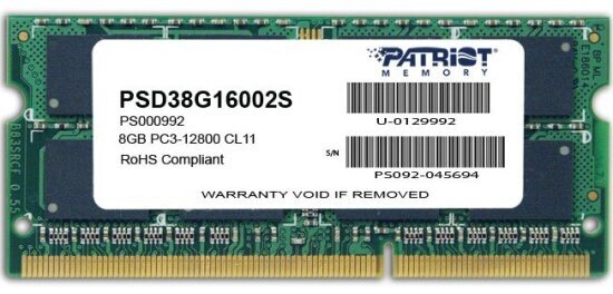 Оперативная память Patriot Memory SO-DIMM DDR3 8Gb 1600MHz pc-12800 (PSD38G16002S)