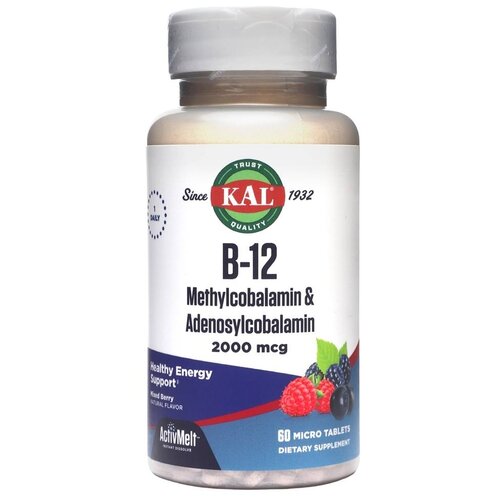 Таблетки KAL B-12 Methylcobalamin & Adenosylcobalamin, 50 г, 2000 мкг, 60 шт.