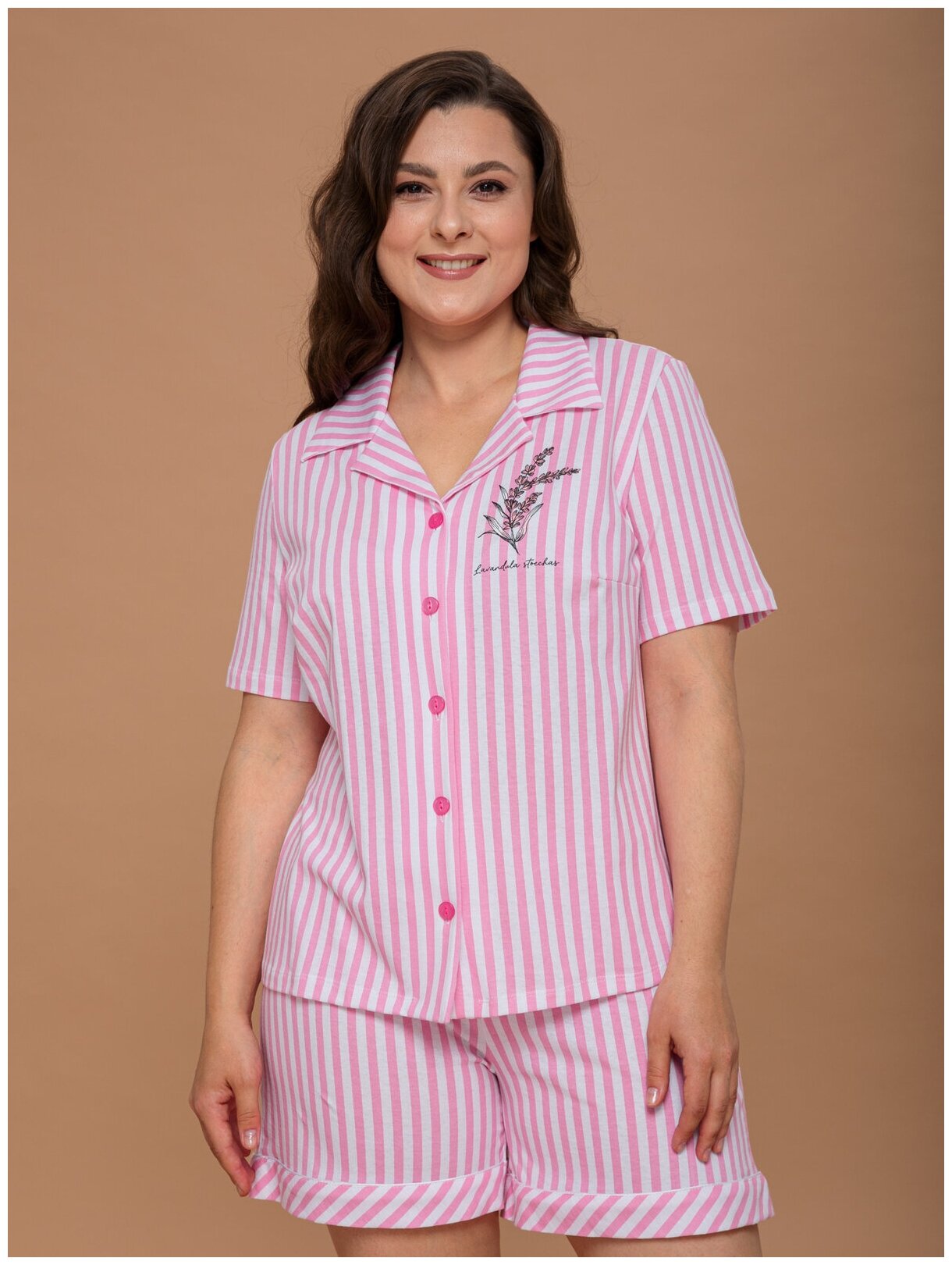 Домашняя женская пижама Алтекс с шортами и рубашкой розовая, размер 46 - фотография № 1