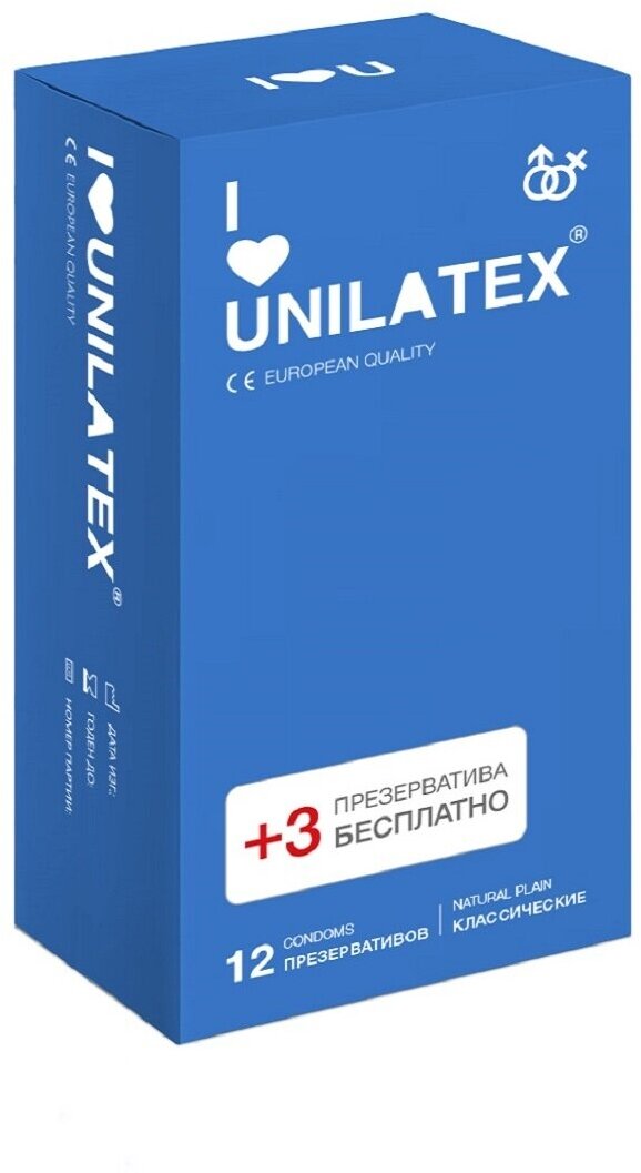 Презервативы Unilatex Natural Plain 12+3 шт, классические.
