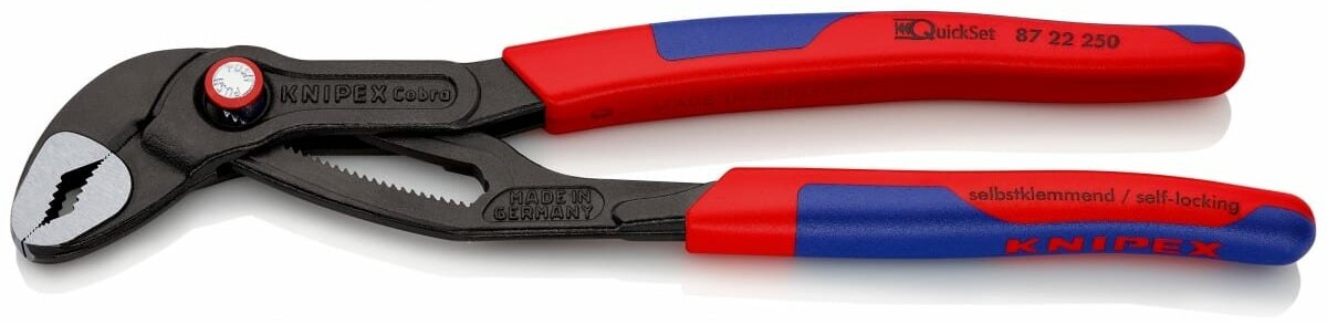 Клещи KNIPEX COBRA переставные, 50мм (2"), под ключ 46мм,250мм, серые,2К ручки