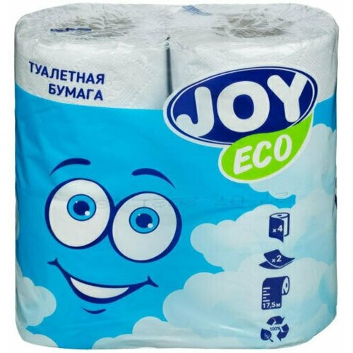 Туалетная бумага Joy Eco 2-слойная 4 рулона 17,5 метров Белая