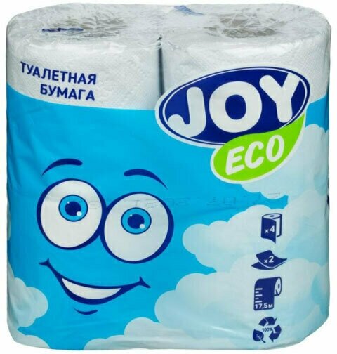 Туалетная бумага Joy Eco 2-слойная 4 рулона 17,5 метров Белая