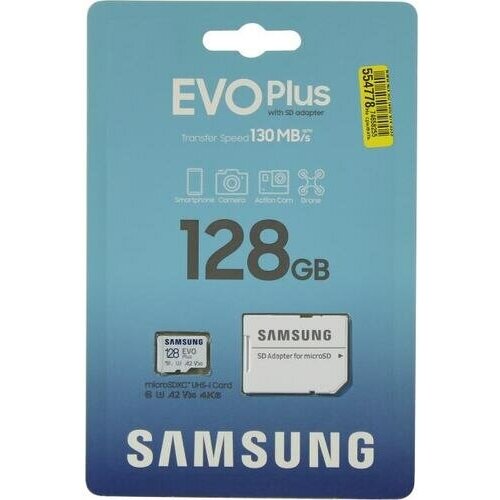 SD карта Samsung EVO Plus MB-MC128KA/RU карта памяти 256gb transcend microsdxc 340s class 10 uhs i u3 v30 a2 ts256gusd340s a с адаптером sd