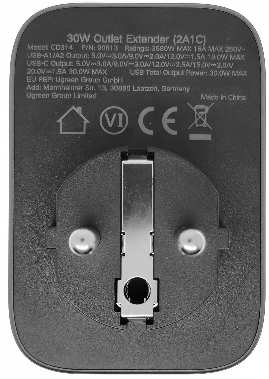 Сетевое зарядное устройство Ugreen CD314 (90613) DigiNest Outlet Extender (1 AC outlets + 30 Вт 2A1C), черный