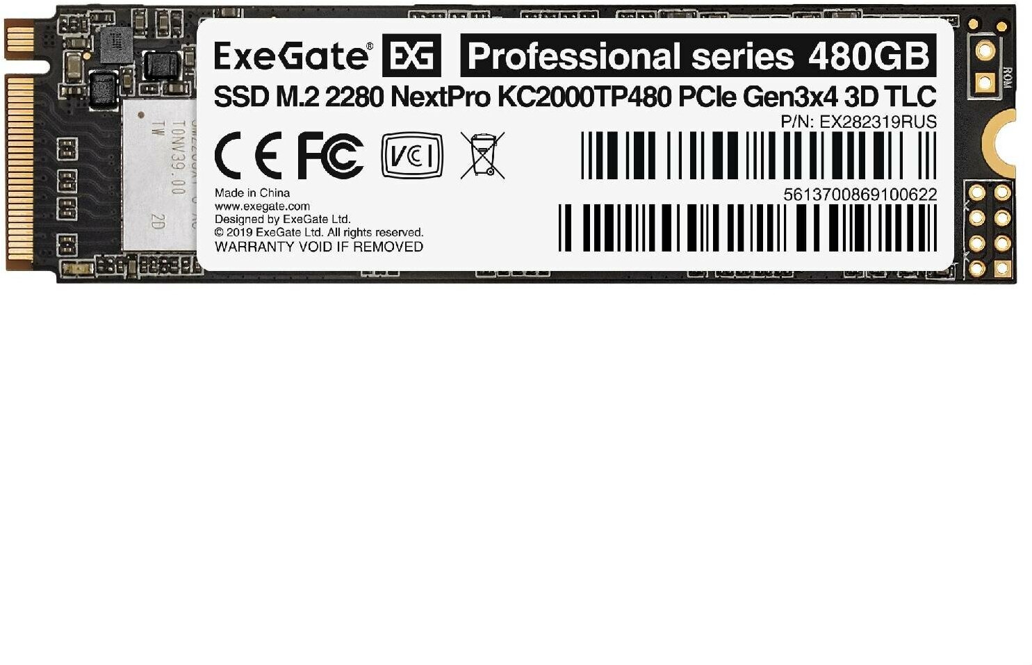 Накопитель SSD M.2 2280 480GB Exegate NextPro KC2000TP480 (PCIe Gen3x4, 22x80mm, 3D TLC) (EX282319RUS) - фото №6