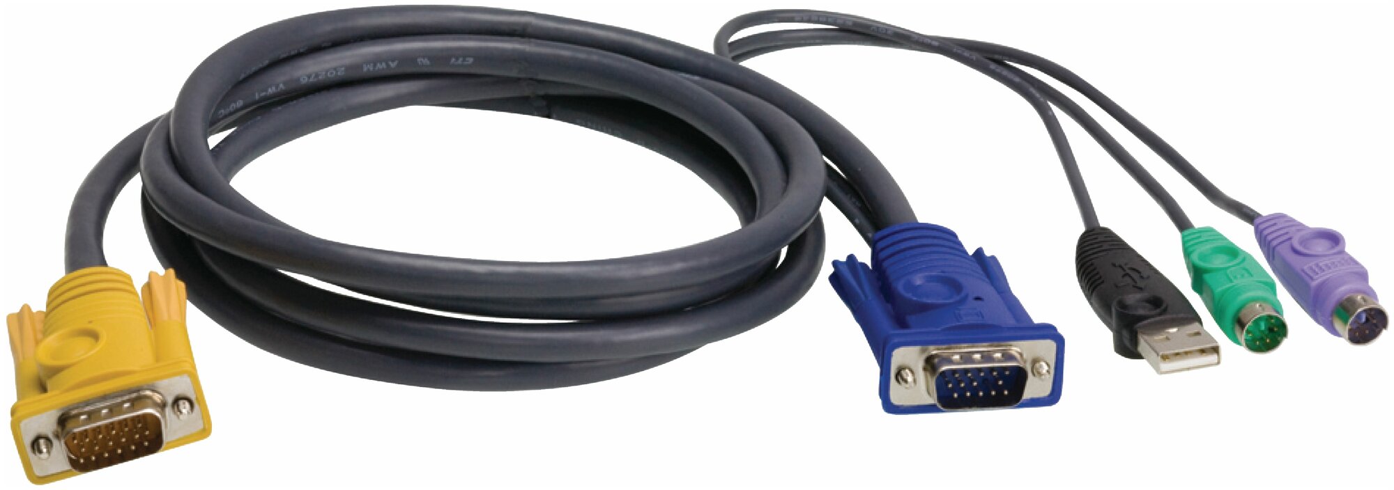 ATEN 2L-5303UP Шнур, мон, клав.+мышь USB, SPHD=>HD DB15+USB A-Тип+2x6MINI-DIN, Male-4xMale, 8+8 проводов, опрессованный, 3 метр, черный, (с поддерKой KVM PS/2) 2L-5303UP