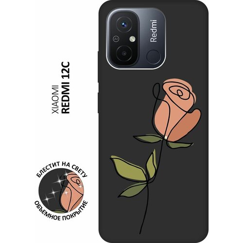 Матовый Soft Touch силиконовый чехол на Xiaomi Redmi 12C, Сяоми Редми 12С с 3D принтом Rose черный матовый soft touch силиконовый чехол на xiaomi redmi 12c сяоми редми 12с с 3d принтом cosmofoxes черный