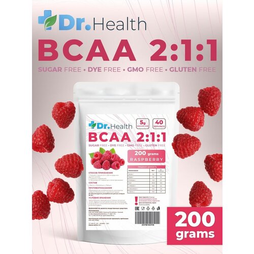 Dr.Health Порошок BCAA 2-1-1 200г со вкусом малина dr health порошок bcaa 2 1 1 200г со вкусом черная смородина