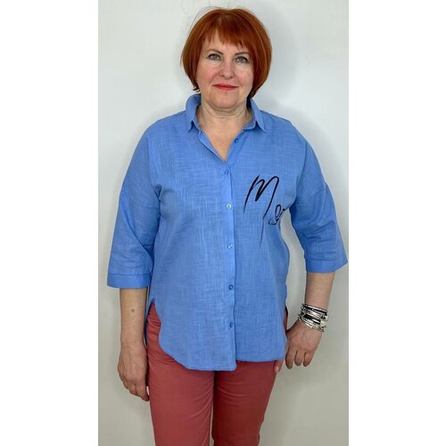 Рубашка , повседневный стиль, прямой силуэт, укороченный рукав, манжеты, размер 52, голубой
