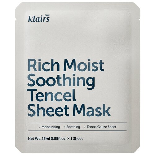 тканевая маска для лица dear klairs rich moist soothing tencel sheet mask 1 шт Klairs Маска успокаивающая Rich Moist Soothing Tencel Sheet Mask, 25 мл