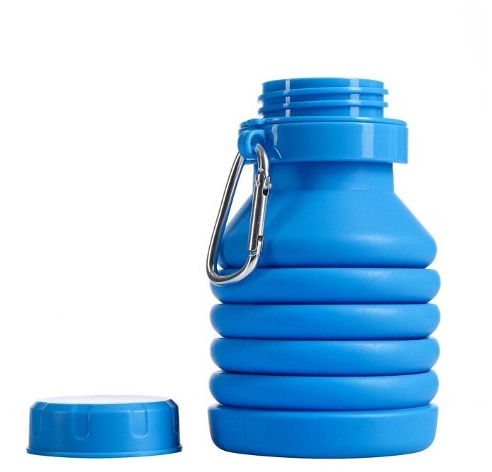 Бутылка для воды силиконовая, 450 мл, 7 х 21.3 см, синяя - фотография № 3