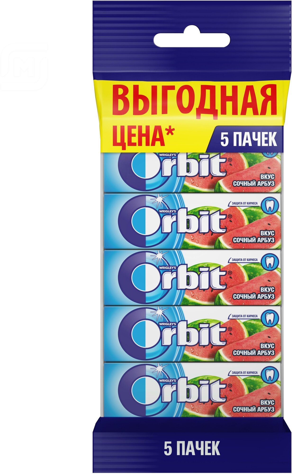 Жевательная резинка Orbit Сочный арбуз без сахара, 13.6 г, 5 шт. в уп.