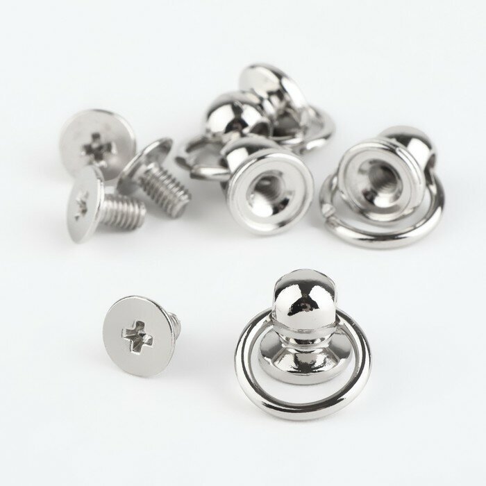 Кобурный винт d = 6/8 × 9 мм, с кольцом d = 10 мм, 4 шт, цвет серебряный, 4 штуки