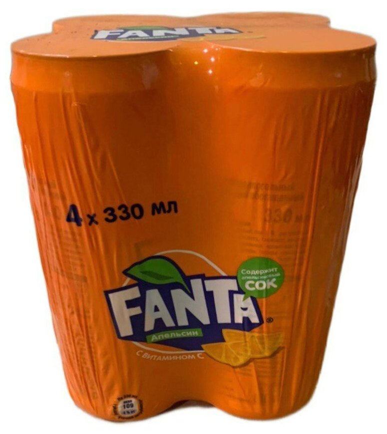 Газированный напиток Fanta апельсин 0.33 л ж/б упаковка 4 штуки оригинал (Беларусь) - фотография № 2