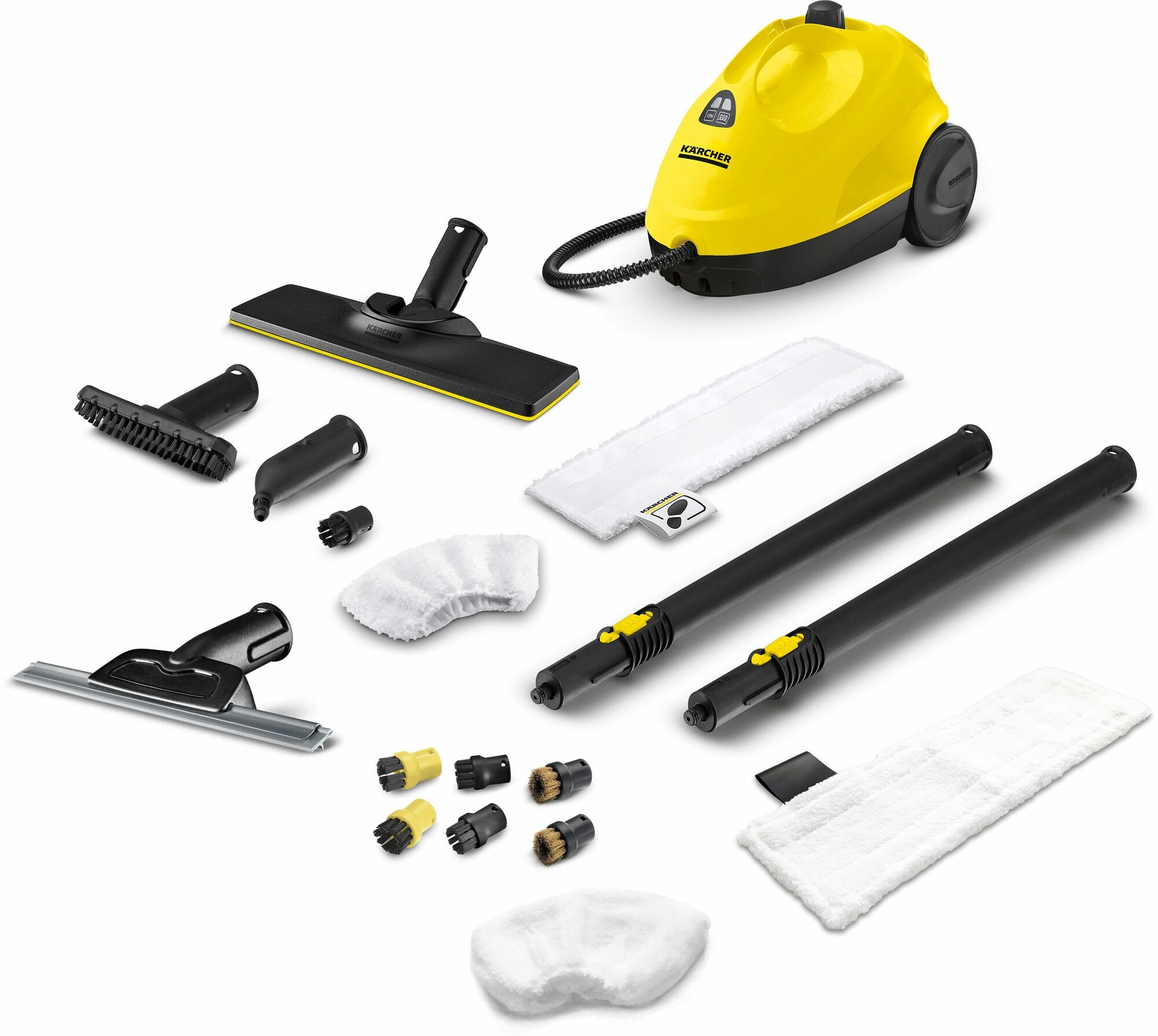 Пароочиститель Karcher SC 2 EasyFix + аксессуары VELERCART: насадка для окон, 1 салфетка для пола, 1 обтяжка, 4 пластиковые щёточки и 2 латунные
