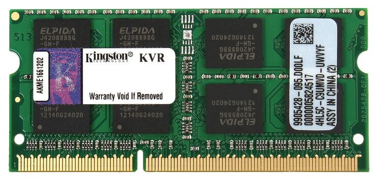 Оперативная память для ноутбука KingSton ValueRam DDR3 8 ГБ 1600 МГц 1.5V CL11 SODIMM KVR16S11/8