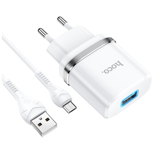 фото Сетевое зарядное устройство hoco n1 ardent 1xusb, 2.4a + кабель microusb, 1м, led (черный)