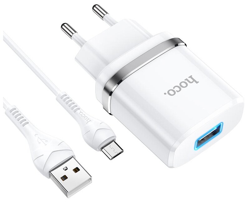 Зарядное устройство HOCO N1 Ardent USB + Кабель USB-Micro, 2.4A, белый