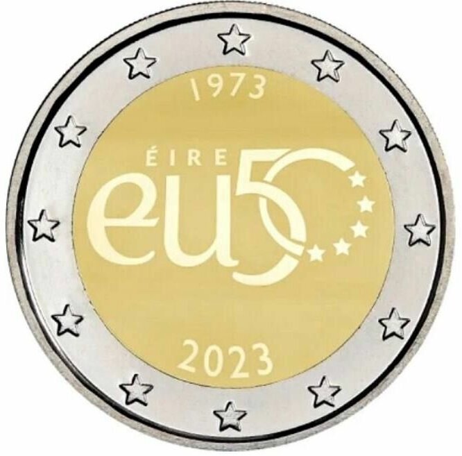 Монета 2 евро 50 лет членства в Европейском Союзе. Ирландия 2023 UNC