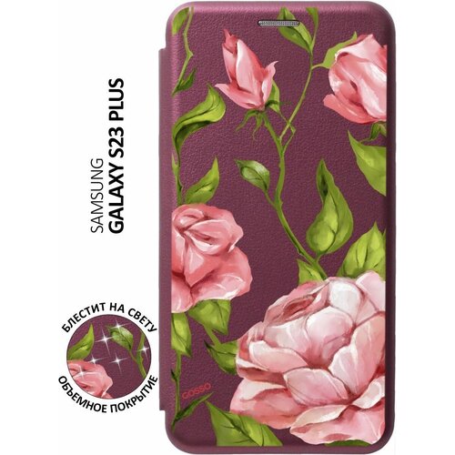 Чехол-книжка на Samsung Galaxy S23+, Самсунг С23 Плюс с 3D принтом Amazing Roses бордовый чехол книжка на samsung galaxy s23 самсунг с23 плюс с 3d принтом amazing callas золотой