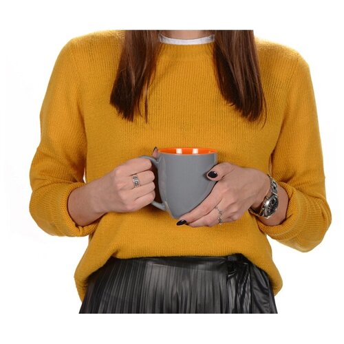 Кружка керамическая Gracy 450мл, серый/оранжевый