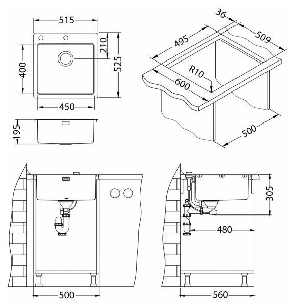 Кухонная мойка ALVEUS PURE 30 KMB-90 515X525 1X нерж.сталь - фотография № 16